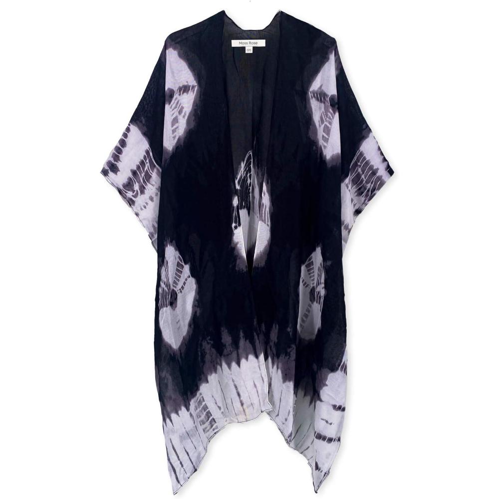 imageMoss Rose Womens Beach Cover up Swimsuit Kimono with Bohemian Floral Print Loose Casual Resort WearFa Black