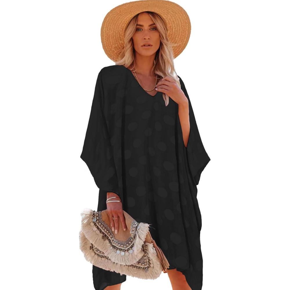imageMoss Rose Womens Swimsuit Cover up Beach Kaftan for Bathing Suit with Floral PatternAb Black