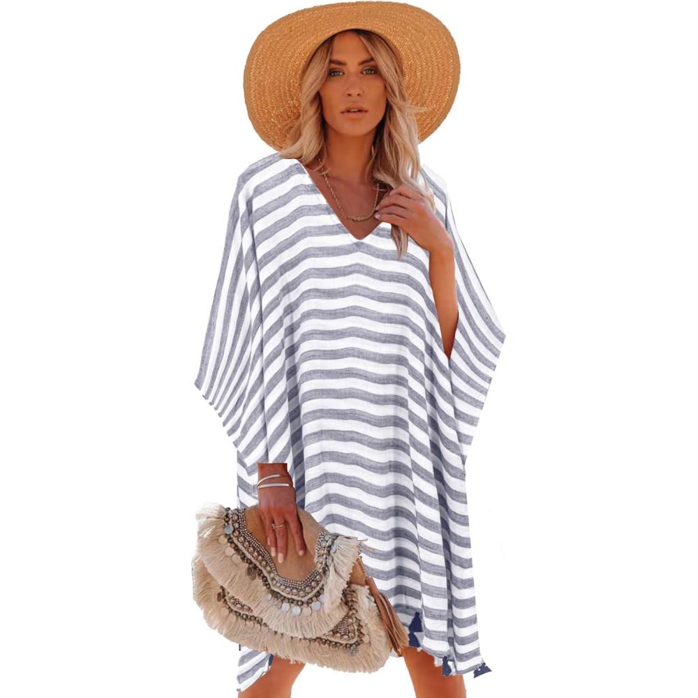 imageMoss Rose Womens Swimsuit Cover up Beach Kaftan for Bathing Suit with Floral PatternBlackwhite