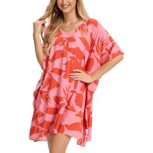 Moss Rose Beach Kaftan Dresses for Women V Neck Summer Swimsuit Cover up Beach Vacation Clothing(A-red)