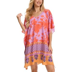 Moss Rose Beach Kaftan Dresses for Women V Neck Summer Swimsuit Cover up Beach Vacation Clothing(B-red)