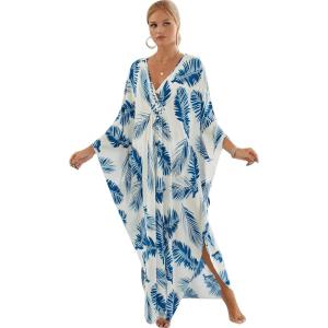 Moss Rose Caftan Coverup Dresses for Women V Neck Summer Swimsuit Kaftan Plus Size Maxi Beach Vacation Clothes(A-green Leaf)