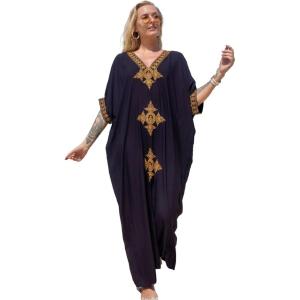 Moss Rose Caftan Coverup Dresses for Women V Neck Summer Swimsuit Kaftan Plus Size Maxi Beach Vacation Clothes(Ba-black)