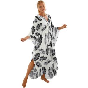 Moss Rose Caftan Coverup Dresses for Women V Neck Summer Swimsuit Kaftan Plus Size Maxi Beach Vacation Clothes(B-black Leaf)