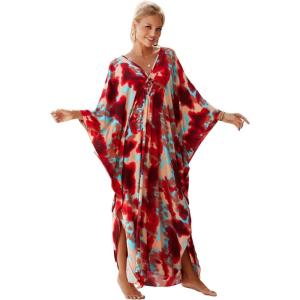Moss Rose Caftan Coverup Dresses for Women V Neck Summer Swimsuit Kaftan Plus Size Maxi Beach Vacation Clothes(B-red)