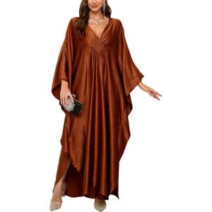 Moss Rose Caftan Coverup Dresses for Women V Neck Summer Swimsuit Kaftan Plus Size Maxi Beach Vacation Clothes(C Brown)