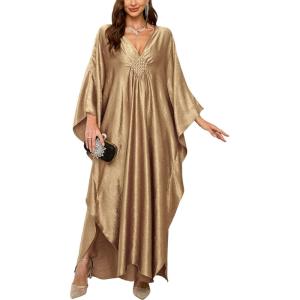 Moss Rose Caftan Coverup Dresses for Women V Neck Summer Swimsuit Kaftan Plus Size Maxi Beach Vacation Clothes(C Champagne)