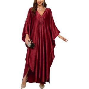 Moss Rose Caftan Coverup Dresses for Women V Neck Summer Swimsuit Kaftan Plus Size Maxi Beach Vacation Clothes(C Dark Red)