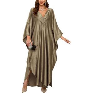 Moss Rose Caftan Coverup Dresses for Women V Neck Summer Swimsuit Kaftan Plus Size Maxi Beach Vacation Clothes(C Silver Gray)