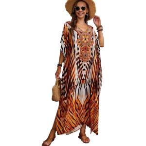 Moss Rose Kaftan Dresses for Women V Neck Summer Swimsuit Cover up Caftan Maxi Beach Dresses(A-colorful 10)