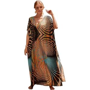 Moss Rose Kaftan Dresses for Women V Neck Summer Swimsuit Cover up Caftan Maxi Beach Dresses(A-colorful 2)