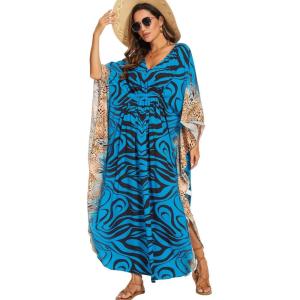 Moss Rose Kaftan Dresses for Women V Neck Summer Swimsuit Cover up Caftan Maxi Beach Dresses(A-deep Blue)