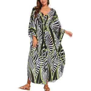Moss Rose Kaftan Dresses for Women V Neck Summer Swimsuit Cover up Caftan Maxi Beach Dresses(A-multicolor)