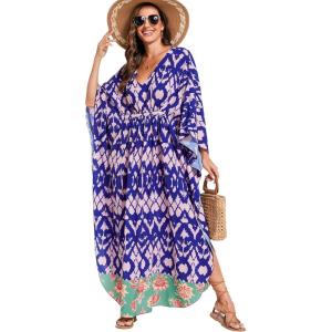 Moss Rose Kaftan Dresses for Women V Neck Summer Swimsuit Cover up Caftan Maxi Beach Dresses(A-purple)