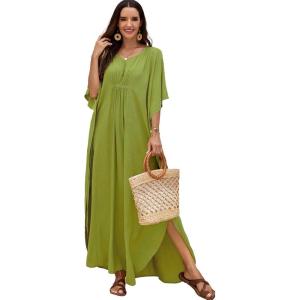 Moss Rose Kaftan Dresses for Women V Neck Summer Swimsuit Cover up Caftan Maxi Beach Dresses(C-grass Green*)