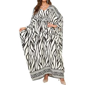 Moss Rose Kaftan Dresses for Women V Neck Summer Swimsuit Cover up Caftan Maxi Beach Dresses(C-white)