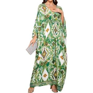 Moss Rose Kaftan Dresses for Women V Neck Summer Swimsuit Cover up Caftan Maxi Beach Dresses(D-green)
