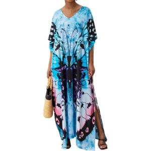 Moss Rose Kaftan Dresses for Women V Neck Summer Swimsuit Cover up Caftan Maxi Beach Dresses(E Colorful 1)