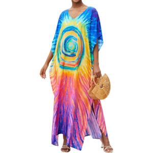 Moss Rose Kaftan Dresses for Women V Neck Summer Swimsuit Cover up Caftan Maxi Beach Dresses(E Colorful 4*)