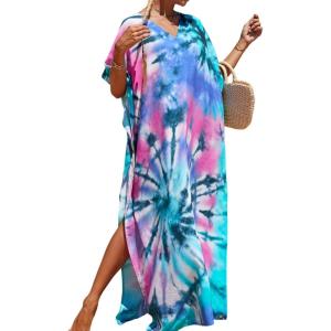 Moss Rose Kaftan Dresses for Women V Neck Summer Swimsuit Cover up Caftan Maxi Beach Dresses(E Colorful 7*)