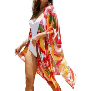 Moss Rose Women Summer Bikini Kimono Bathing Suit Cover Ups for Swimwear(B Colorful Red 1)