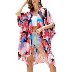 Moss Rose Women Summer Bikini Kimono Bathing Suit Cover Ups for Swimwear(B Colorful Red 2)