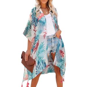Moss Rose Women Summer Bikini Kimono Bathing Suit Cover Ups for Swimwear(B Leaves and Flowers)