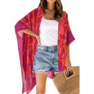 Moss Rose Women Summer Bikini Kimono Bathing Suit Cover Ups for Swimwear(B Orange Purple)
