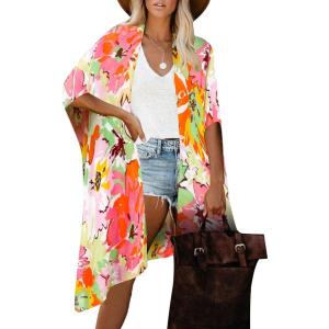 Moss Rose Women Summer Bikini Kimono Bathing Suit Cover Ups for Swimwear(B Red Floral)