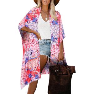 Moss Rose Women Summer Bikini Kimono Bathing Suit Cover Ups for Swimwear(B Red Print*)