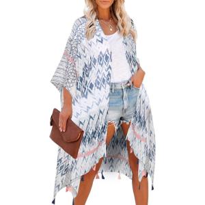 Moss Rose Women Summer Bikini Kimono Bathing Suit Cover Ups for Swimwear(Blue and Pink)