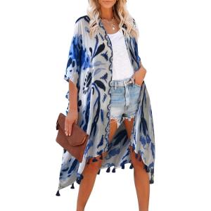 Moss Rose Women Summer Bikini Kimono Bathing Suit Cover Ups for Swimwear(C Blue Charisma)