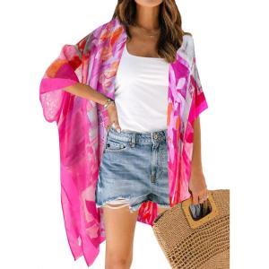 Moss Rose Women Summer Bikini Kimono Bathing Suit Cover Ups for Swimwear(D Purple Pink)