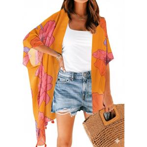 Moss Rose Women Summer Bikini Kimono Bathing Suit Cover Ups for Swimwear(D Yellow Orange)
