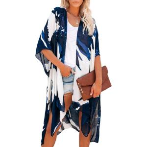 Moss Rose Women Summer Bikini Kimono Bathing Suit Cover Ups for Swimwear(F Blue and White)