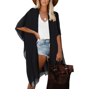 Moss Rose Women Summer Bikini Kimono Bathing Suit Cover Ups for Swimwear(Solid Black 2)
