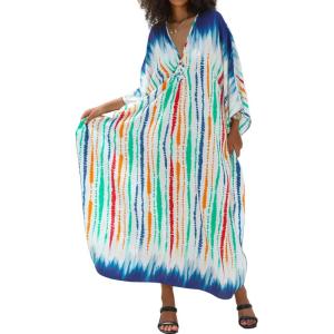 Moss Rose Women Summer Caftan Coverups Dress Kimono Beach Vacation Wear V Neck Print Maxi Boho Dress(B-colorful)