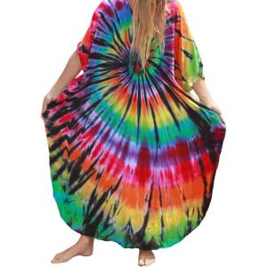 Moss Rose Women Summer Caftan Coverups Dress Kimono Beach Vacation Wear V Neck Print Maxi Boho Dress(Z-colorful)