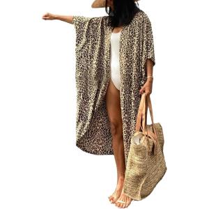 Moss Rose Women Summer Caftan Kimono Cardigan Open Fron Swimsuit Kaftan Maxi Beach Vacation Clothes with Belt(A-khaki)