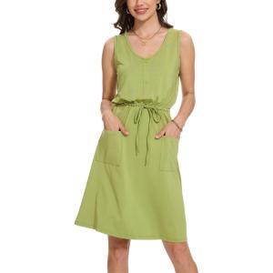 Moss Rose Women Summer Dresses Sleeveless Casual Loose Swing Midi Dress with Pockets(Z-green)