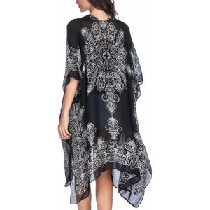 Moss Rose Women’s Beach Cover up Swimsuit Kimono with Bohemian Floral Print, Loose Casual Resort Wear(A Adeline Black)