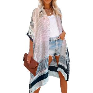 Moss Rose Women’s Beach Cover up Swimsuit Kimono with Bohemian Floral Print, Loose Casual Resort Wear(A Cara)