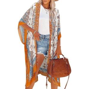 Moss Rose Women’s Beach Cover up Swimsuit Kimono with Bohemian Floral Print, Loose Casual Resort Wear(B Multicolor 3)