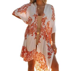 Moss Rose Women’s Beach Cover up Swimsuit Kimono with Bohemian Floral Print, Loose Casual Resort Wear(B Multicolor 7)