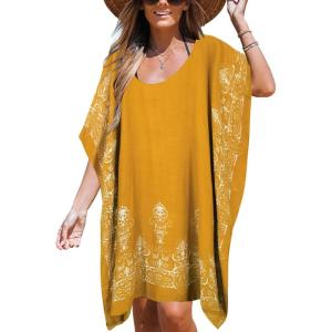 Moss Rose Women’s Beach Kaftan Dresses Kimono Swimsuit Cover up for Bathing Suit with Floral Pattern(A-yellow)