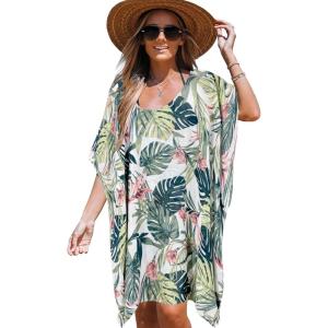 Moss Rose Women’s Beach Kaftan Dresses Kimono Swimsuit Cover up for Bathing Suit with Floral Pattern(B-palm Leaf)