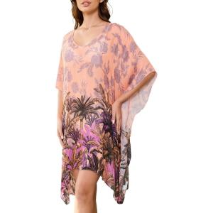 Moss Rose Women’s Beach Kaftan Dresses Kimono Swimsuit Cover up for Bathing Suit with Floral Pattern(B-peach Print)