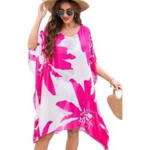Moss Rose Women’s Beach Kaftan Dresses Kimono Swimsuit Cover up for Bathing Suit with Floral Pattern(B-purple)