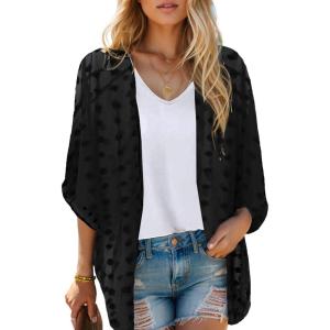 Moss Rose Women’s Beach Kimono Coverup Sheer Chiffon Cover Ups, Casual Loose Open Front Cardigan Tops(Black#)