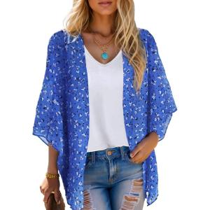 Moss Rose Women’s Beach Kimono Coverup Sheer Chiffon Cover Ups, Casual Loose Open Front Cardigan Tops(Blue 2)